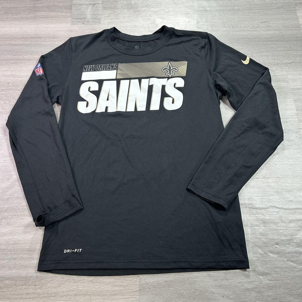 New Orleans Saints Shirt Mens Small Black NFL Football Nike Dri Fit Long Sleeve